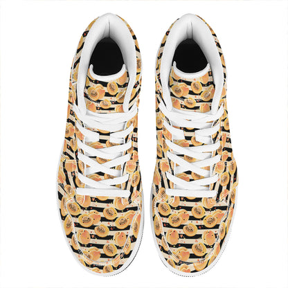 Apricot Fruit Striped Pattern Print High Top Leather Sneakers
