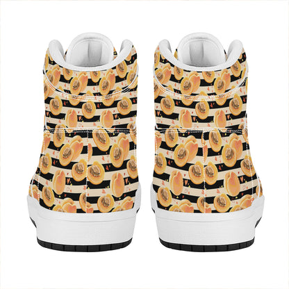 Apricot Fruit Striped Pattern Print High Top Leather Sneakers