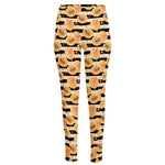Apricot Fruit Striped Pattern Print High-Waisted Pocket Leggings