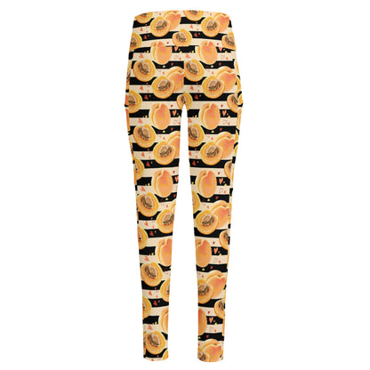 Apricot Fruit Striped Pattern Print High-Waisted Pocket Leggings