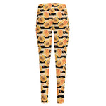 Apricot Fruit Striped Pattern Print High-Waisted Pocket Leggings