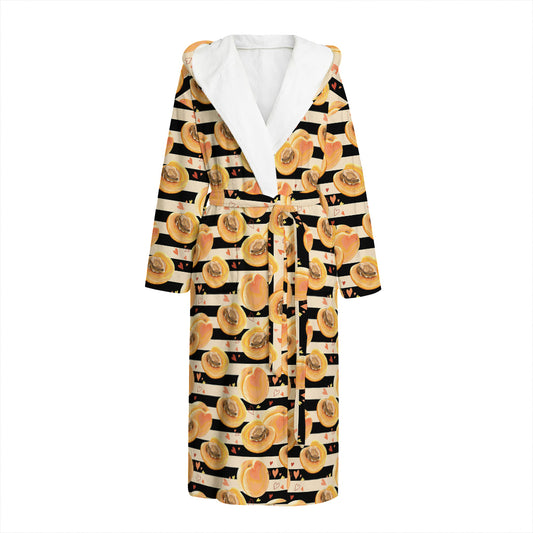 Apricot Fruit Striped Pattern Print Hooded Bathrobe