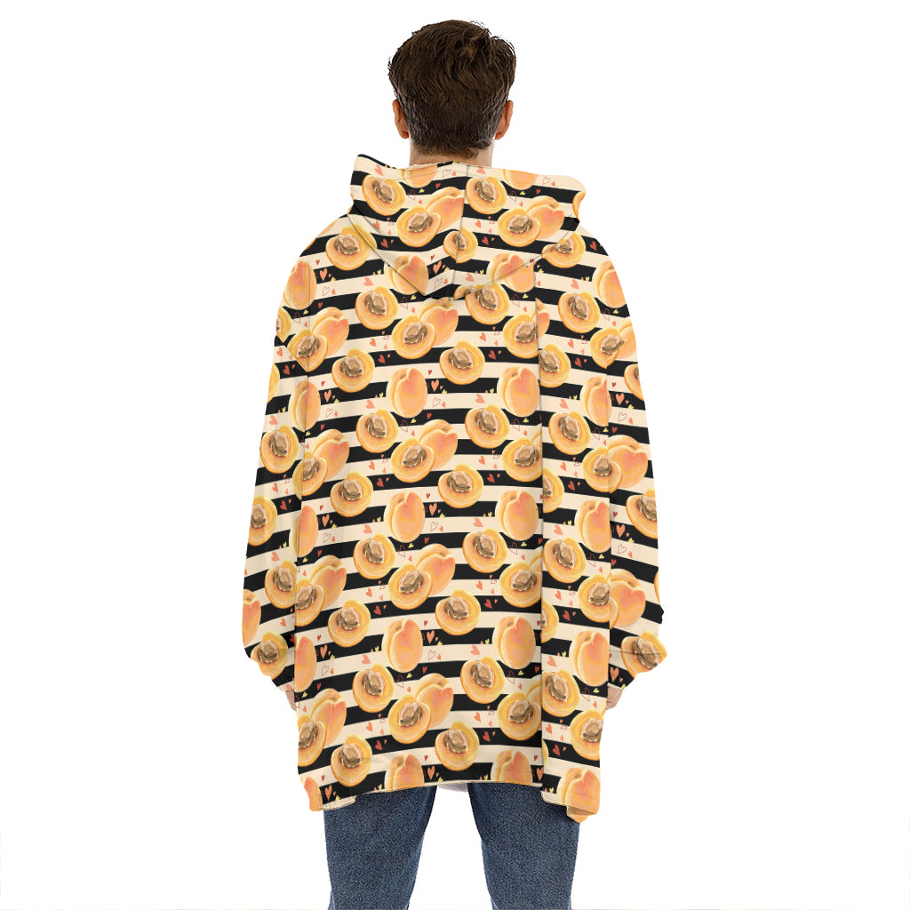 Apricot Fruit Striped Pattern Print Hoodie Blanket