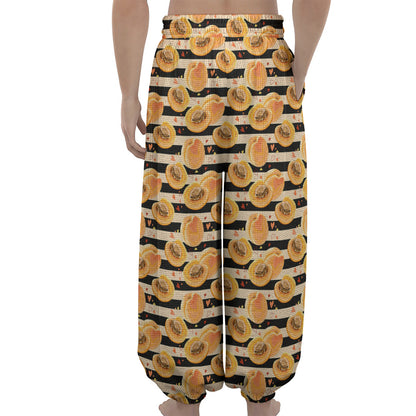 Apricot Fruit Striped Pattern Print Lantern Pants