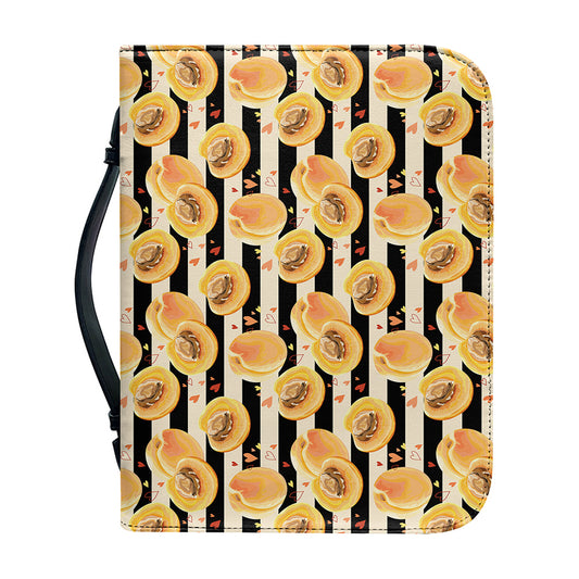 Apricot Fruit Striped Pattern Print Leather Bible Cover
