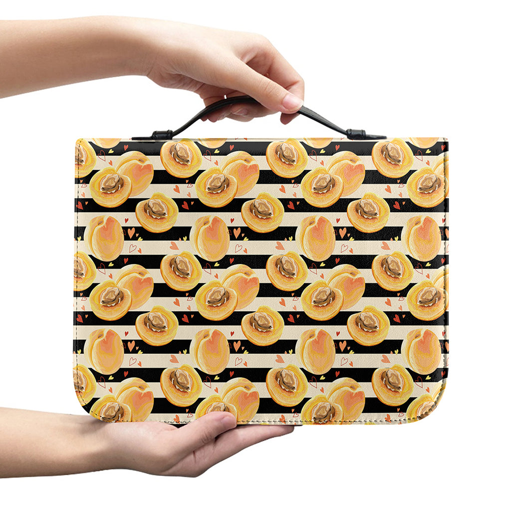 Apricot Fruit Striped Pattern Print Leather Bible Cover
