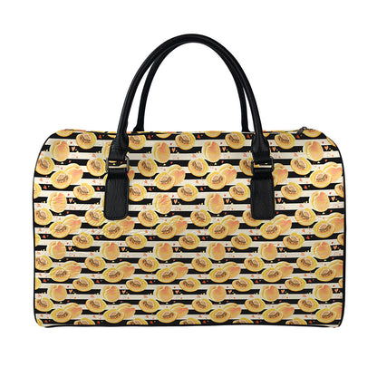 Apricot Fruit Striped Pattern Print Leather Duffle Bag