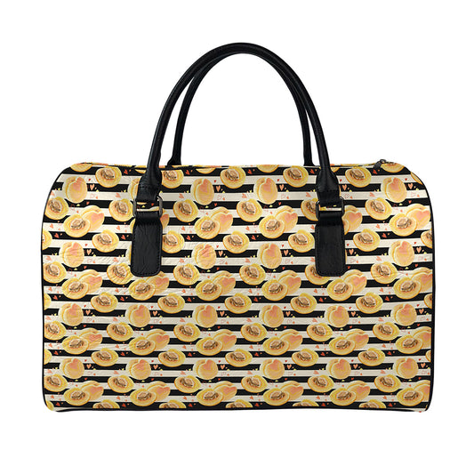 Apricot Fruit Striped Pattern Print Leather Duffle Bag