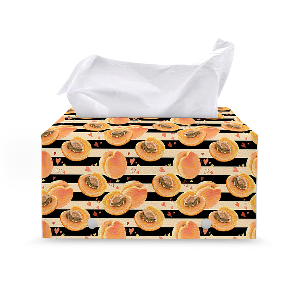 Apricot Fruit Striped Pattern Print Leather Tissue Box Cover