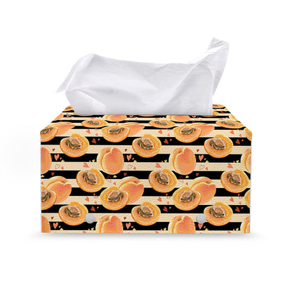 Apricot Fruit Striped Pattern Print Leather Tissue Box Cover