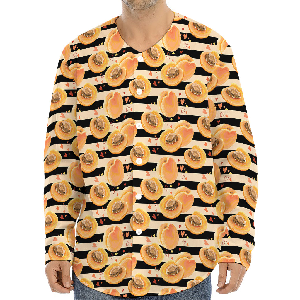 Apricot Fruit Striped Pattern Print Long Sleeve Baseball Jersey