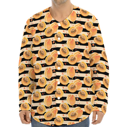 Apricot Fruit Striped Pattern Print Long Sleeve Baseball Jersey