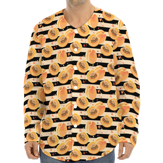 Apricot Fruit Striped Pattern Print Long Sleeve Baseball Jersey