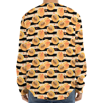 Apricot Fruit Striped Pattern Print Long Sleeve Baseball Jersey