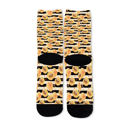 Apricot Fruit Striped Pattern Print Long Socks