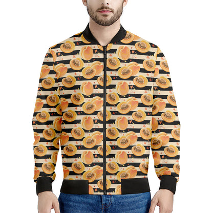 Apricot Fruit Striped Pattern Print Men's Bomber Jacket
