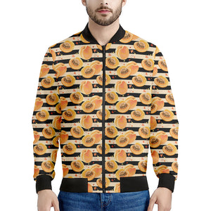 Apricot Fruit Striped Pattern Print Men's Bomber Jacket