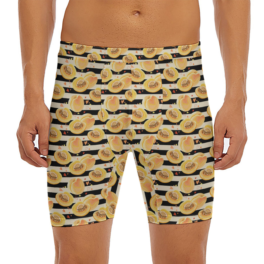Apricot Fruit Striped Pattern Print Men's Long Boxer Briefs