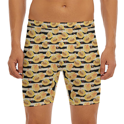 Apricot Fruit Striped Pattern Print Men's Long Boxer Briefs
