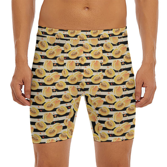 Apricot Fruit Striped Pattern Print Men's Long Boxer Briefs