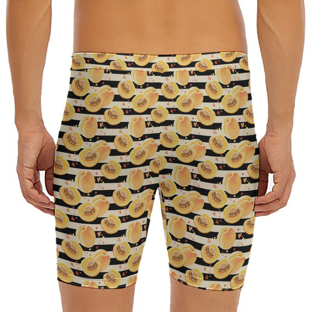 Apricot Fruit Striped Pattern Print Men's Long Boxer Briefs