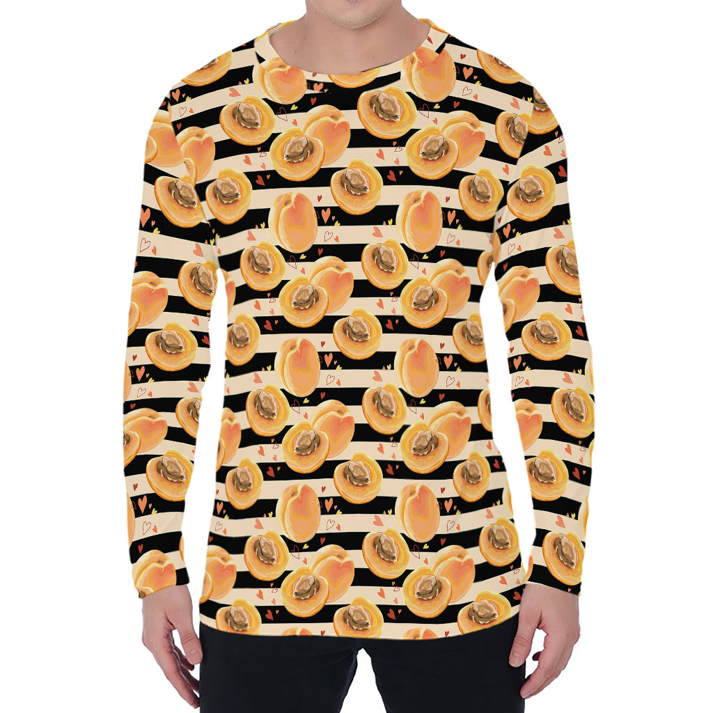 Apricot Fruit Striped Pattern Print Men's Long Sleeve T-Shirt