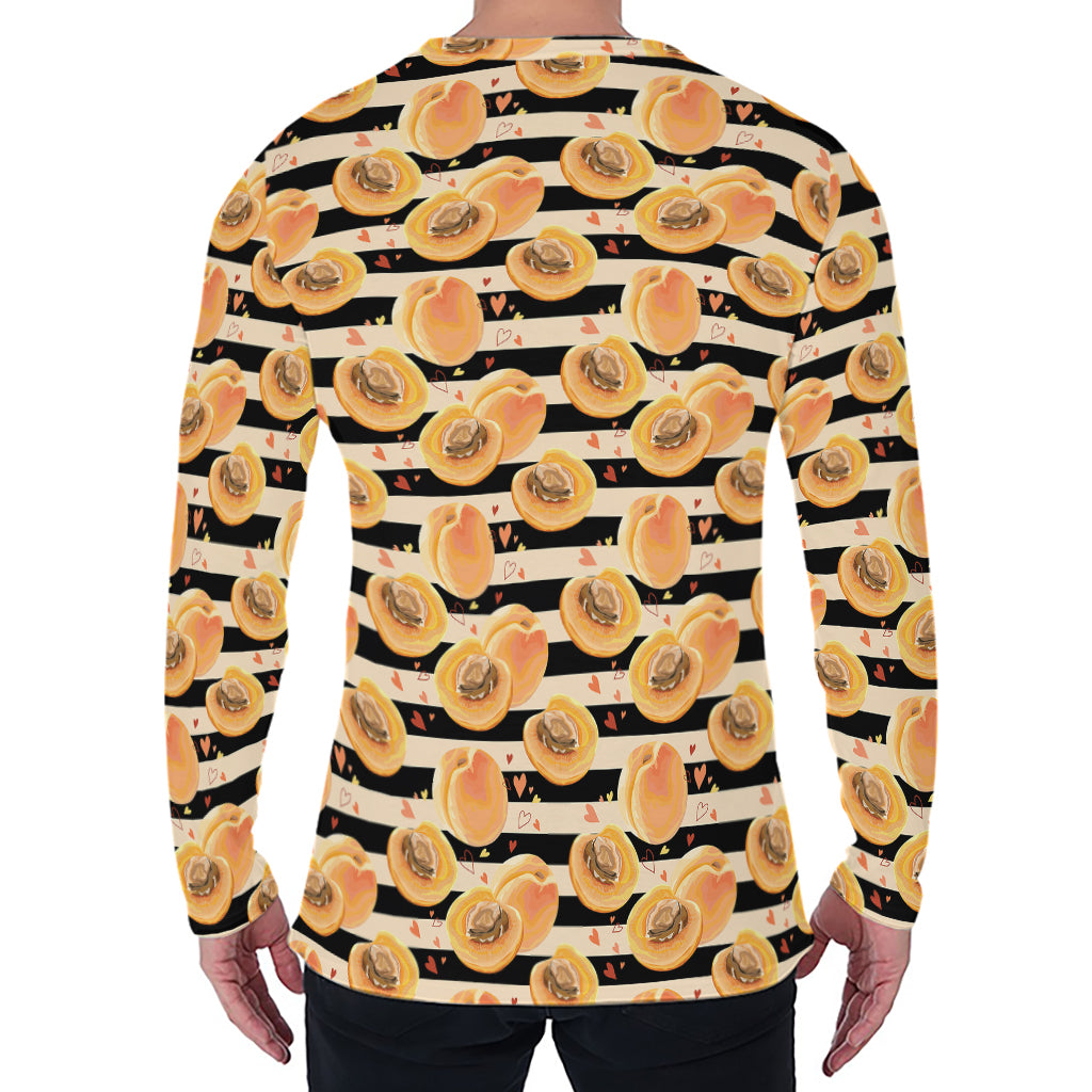 Apricot Fruit Striped Pattern Print Men's Long Sleeve T-Shirt