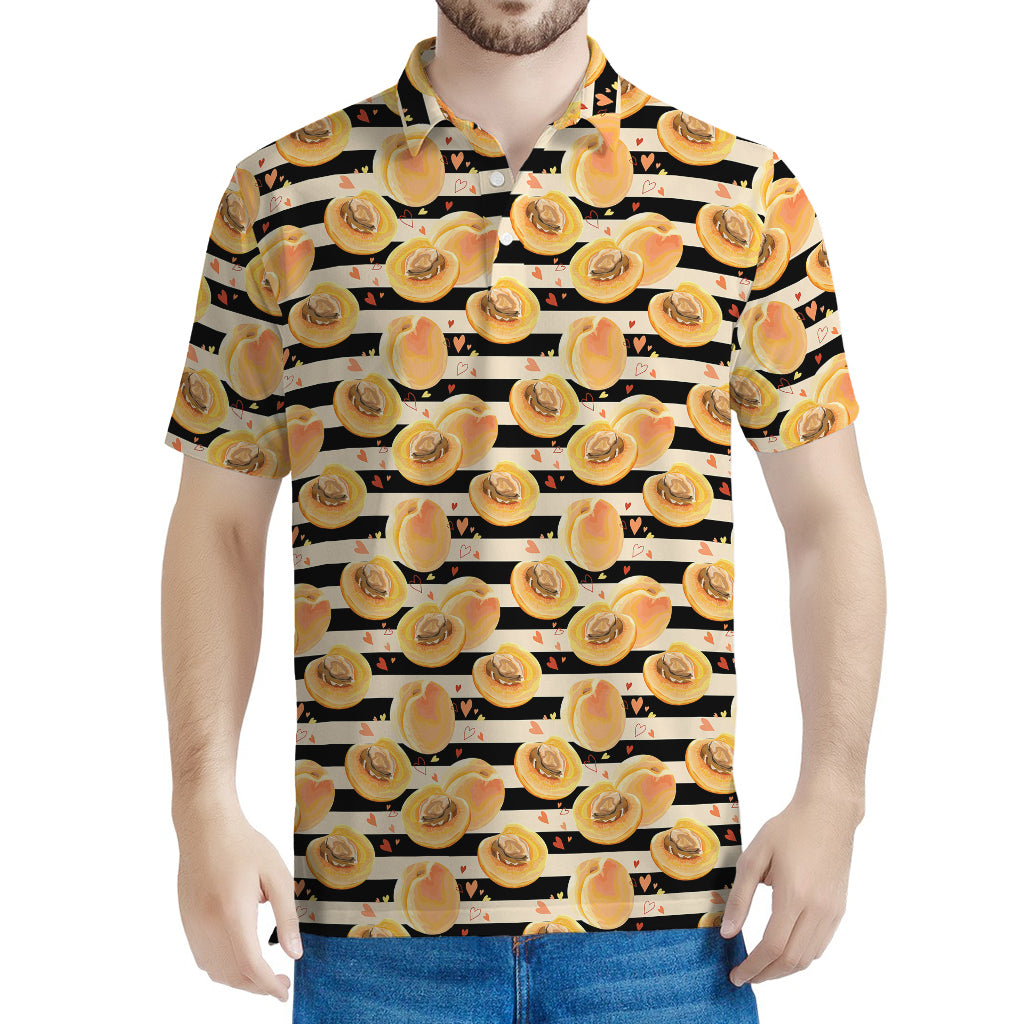 Apricot Fruit Striped Pattern Print Men's Polo Shirt