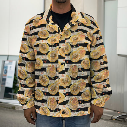 Apricot Fruit Striped Pattern Print Men's Shirt Jacket