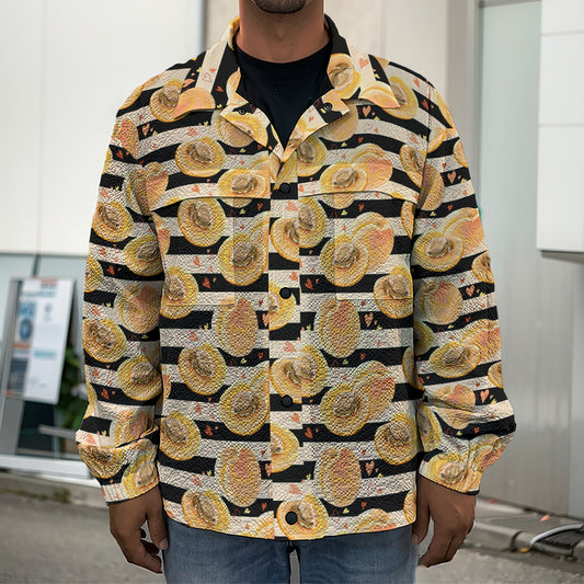 Apricot Fruit Striped Pattern Print Men's Shirt Jacket