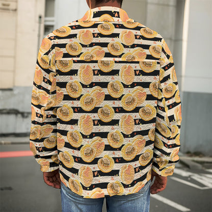 Apricot Fruit Striped Pattern Print Men's Shirt Jacket