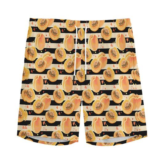 Apricot Fruit Striped Pattern Print Men's Sports Shorts