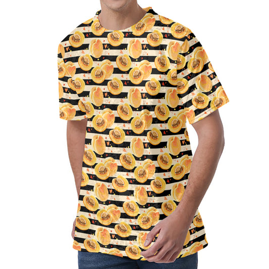 Apricot Fruit Striped Pattern Print Men's Velvet T-Shirt