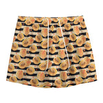 Apricot Fruit Striped Pattern Print Mesh Shorts