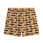 Apricot Fruit Striped Pattern Print Mesh Shorts