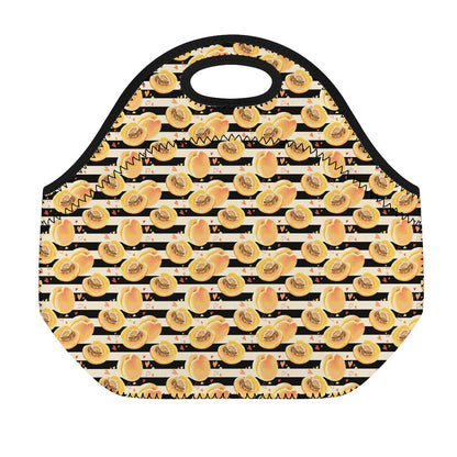 Apricot Fruit Striped Pattern Print Neoprene Lunch Bag