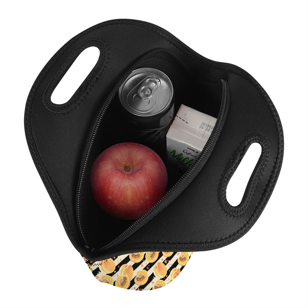 Apricot Fruit Striped Pattern Print Neoprene Lunch Bag