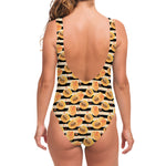 Apricot Fruit Striped Pattern Print One Piece Swimsuit
