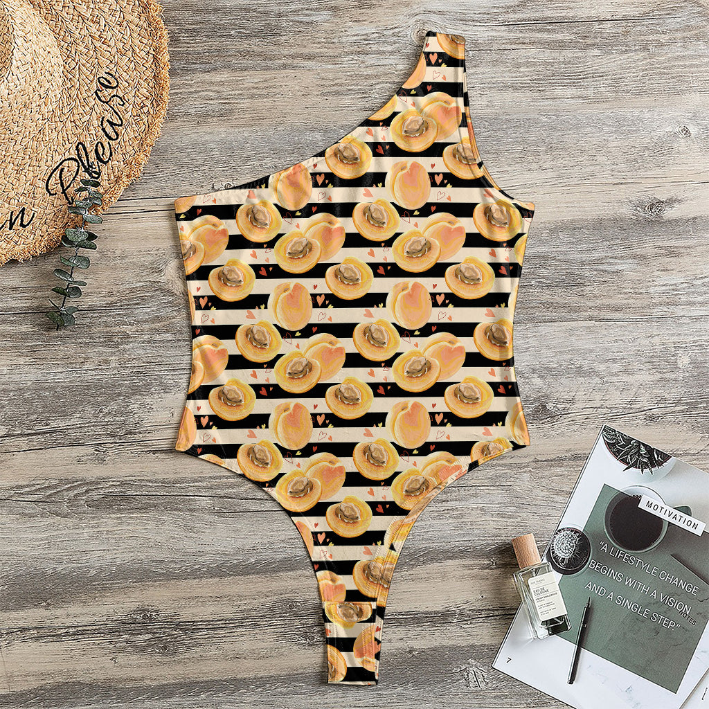 Apricot Fruit Striped Pattern Print One Shoulder Bodysuit