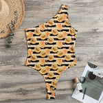 Apricot Fruit Striped Pattern Print One Shoulder Bodysuit