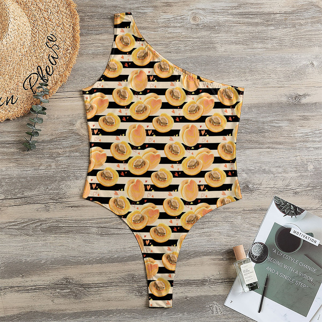 Apricot Fruit Striped Pattern Print One Shoulder Bodysuit