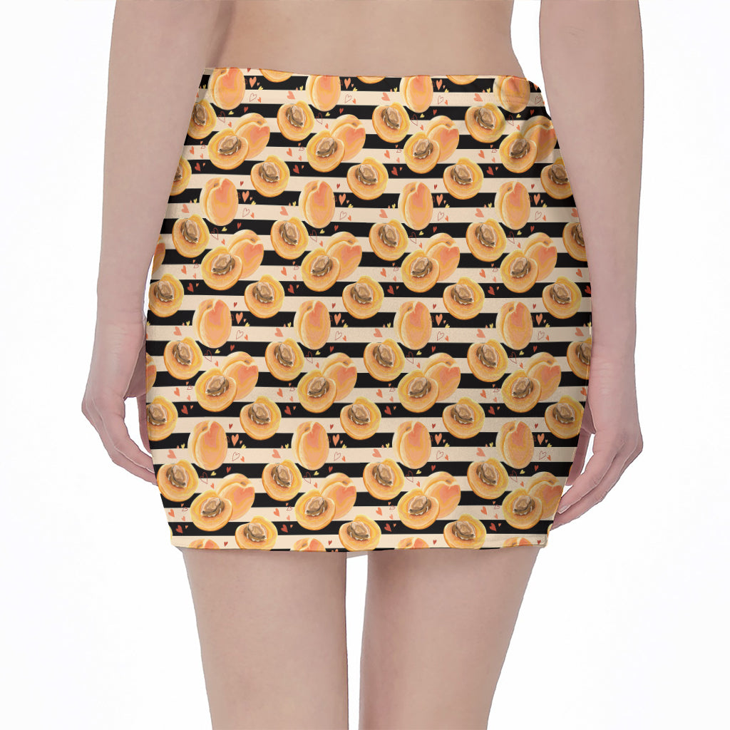 Apricot Fruit Striped Pattern Print Pencil Mini Skirt