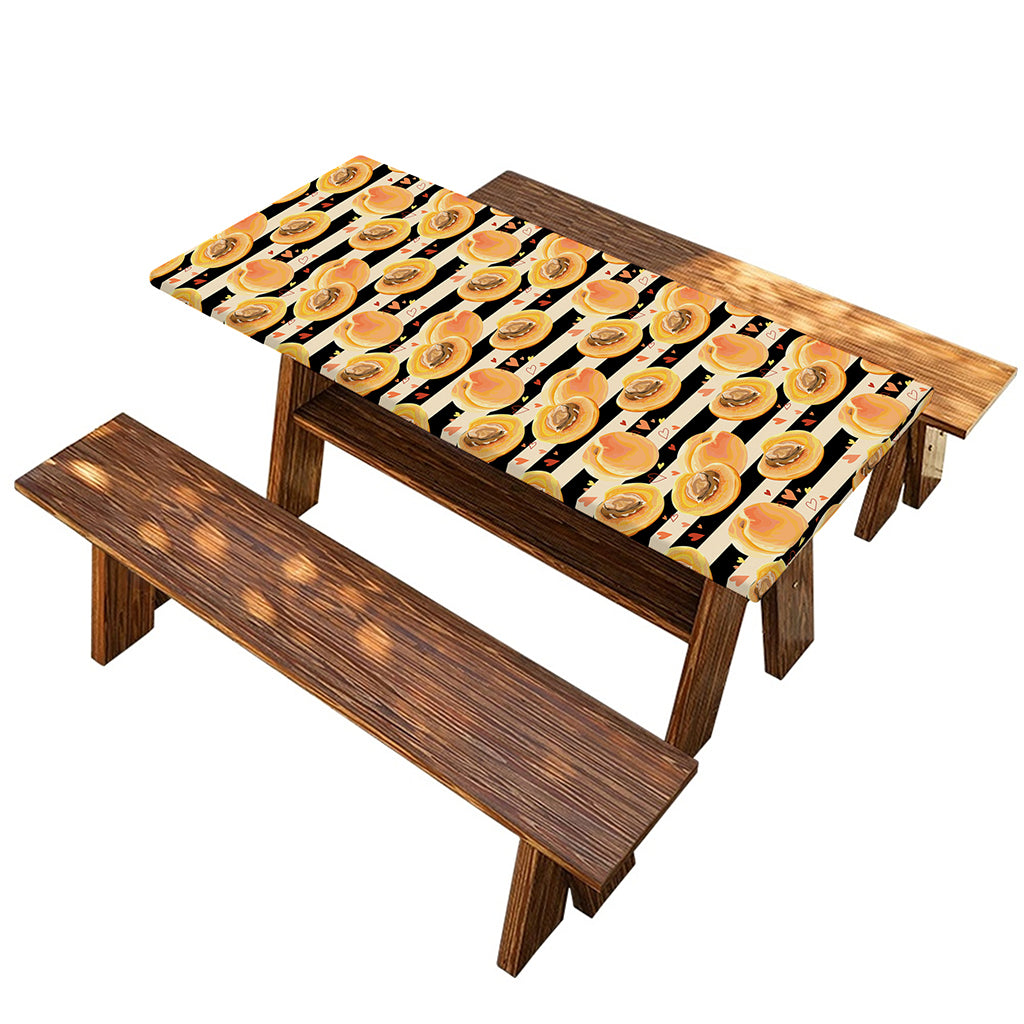 Apricot Fruit Striped Pattern Print Picnic Table Cover