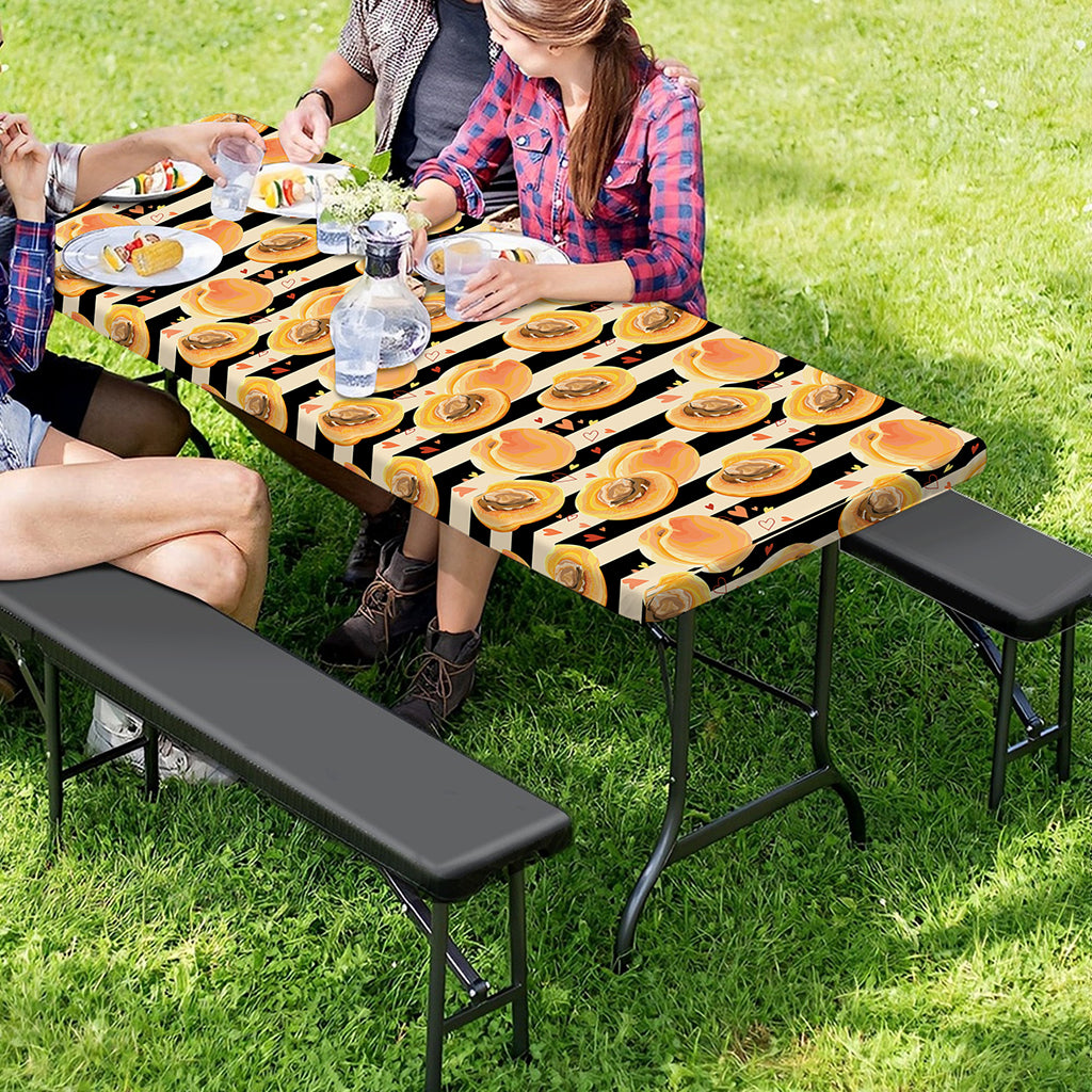 Apricot Fruit Striped Pattern Print Picnic Table Cover
