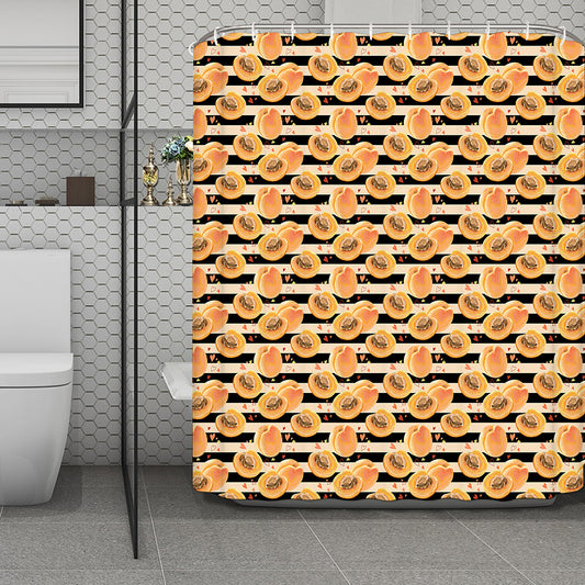 Apricot Fruit Striped Pattern Print Polyester Shower Curtain