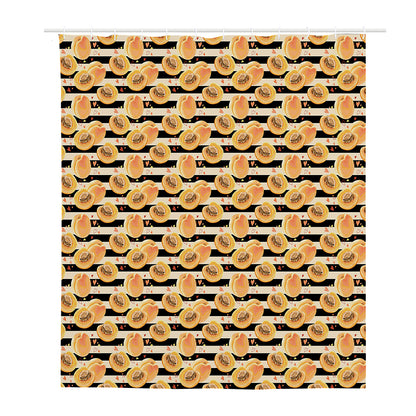 Apricot Fruit Striped Pattern Print Polyester Shower Curtain