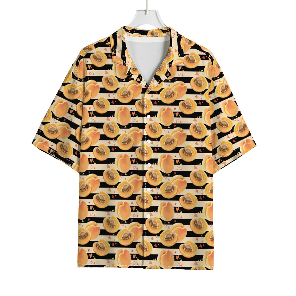 Apricot Fruit Striped Pattern Print Rayon Hawaiian Shirt
