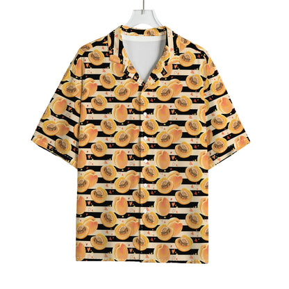 Apricot Fruit Striped Pattern Print Rayon Hawaiian Shirt