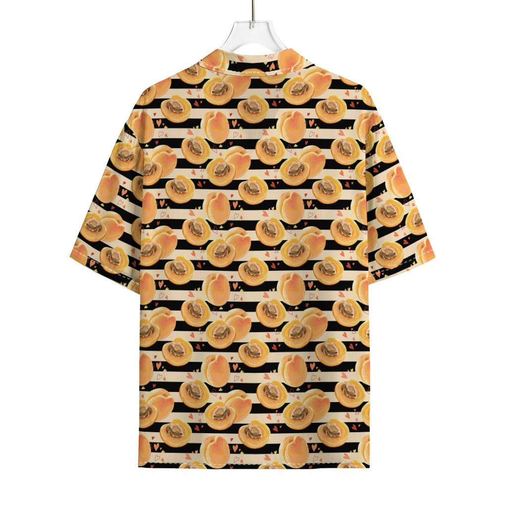Apricot Fruit Striped Pattern Print Rayon Hawaiian Shirt
