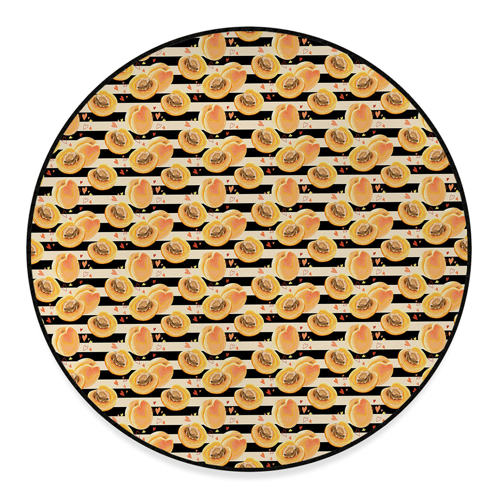 Apricot Fruit Striped Pattern Print Round Floor Mat